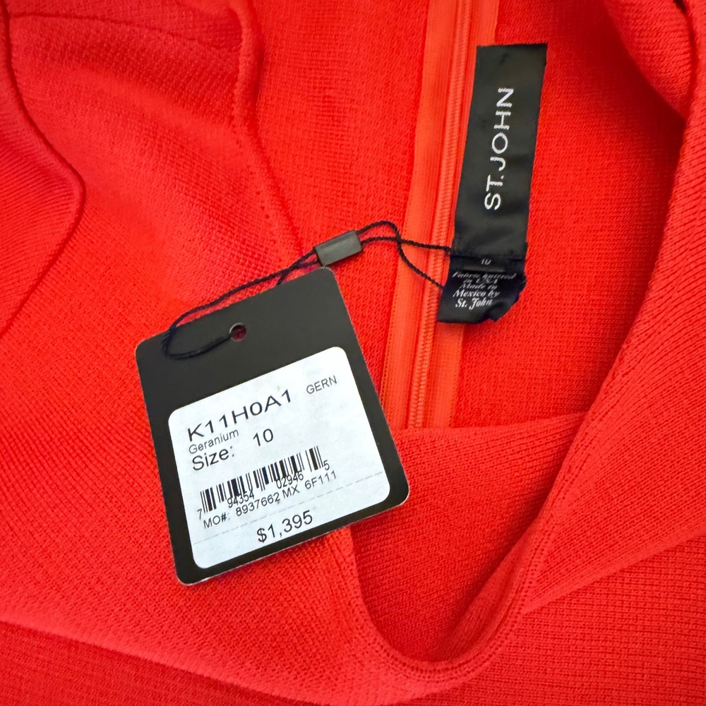 St. John‎ Geranium Red Knit Fit & Flare Dress Women Size 10 K11H0A1 NEW $1,395 - Picture 12 of 16